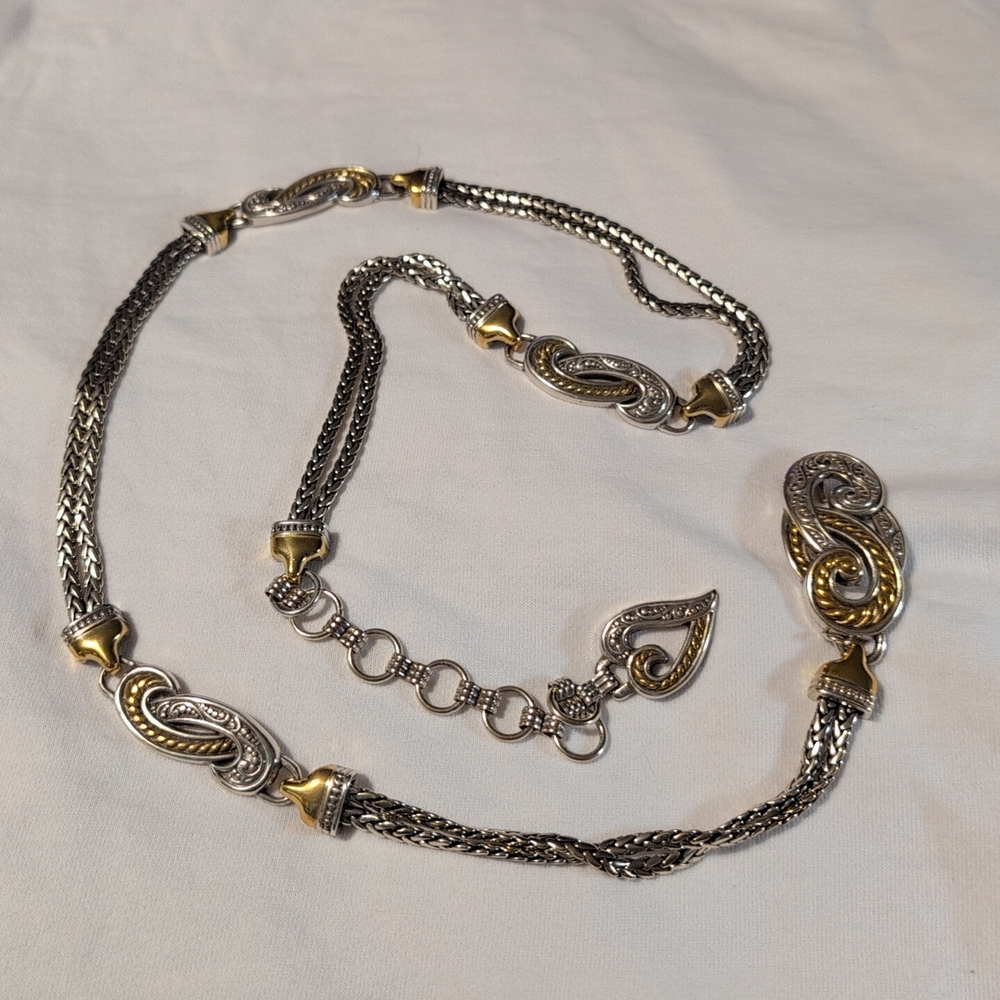 BRIGHTON Silver/Gold Tone Accent Scroll Heart Belt, Size Medium